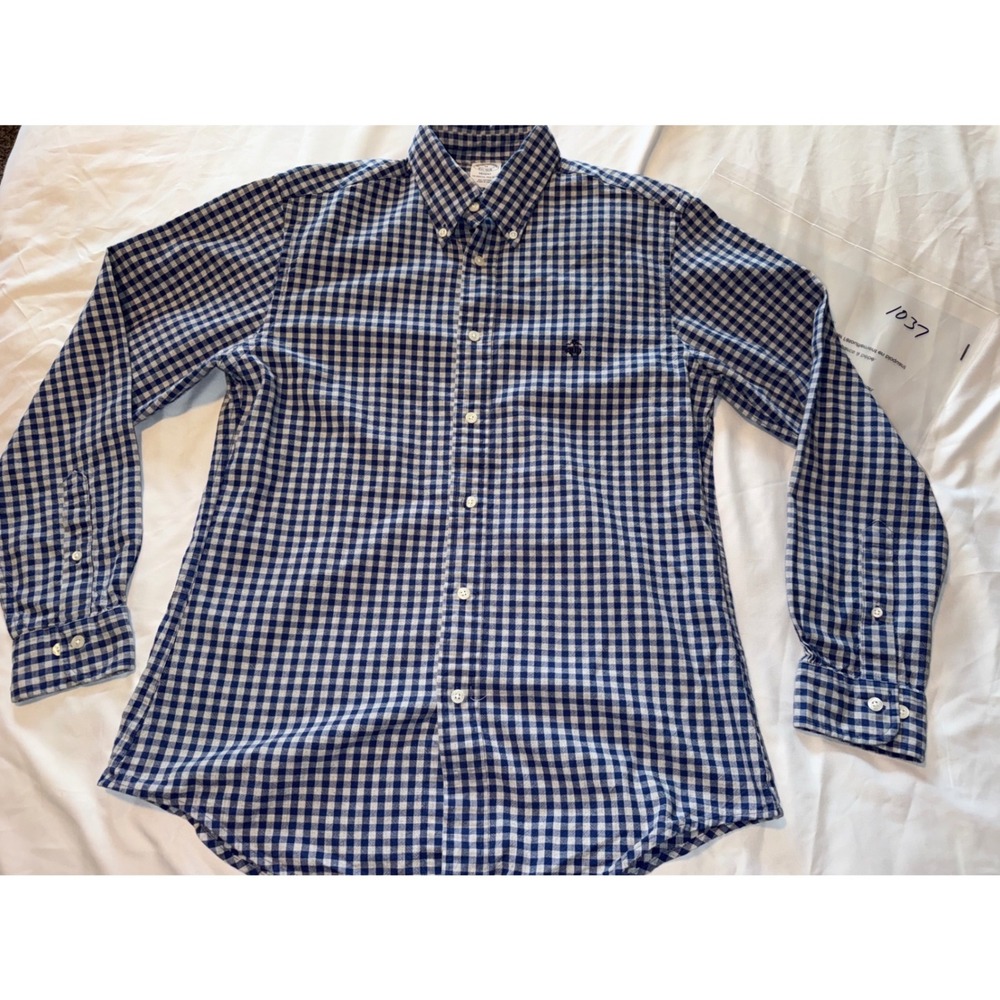 Brooks Brothers Regent Fit Flannel Shirt Mens Medium Navy Blue Gingham Check